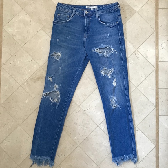 Zara Denim - Zara Trafaluc Distress Frayed Hem Stretch Jeans-2